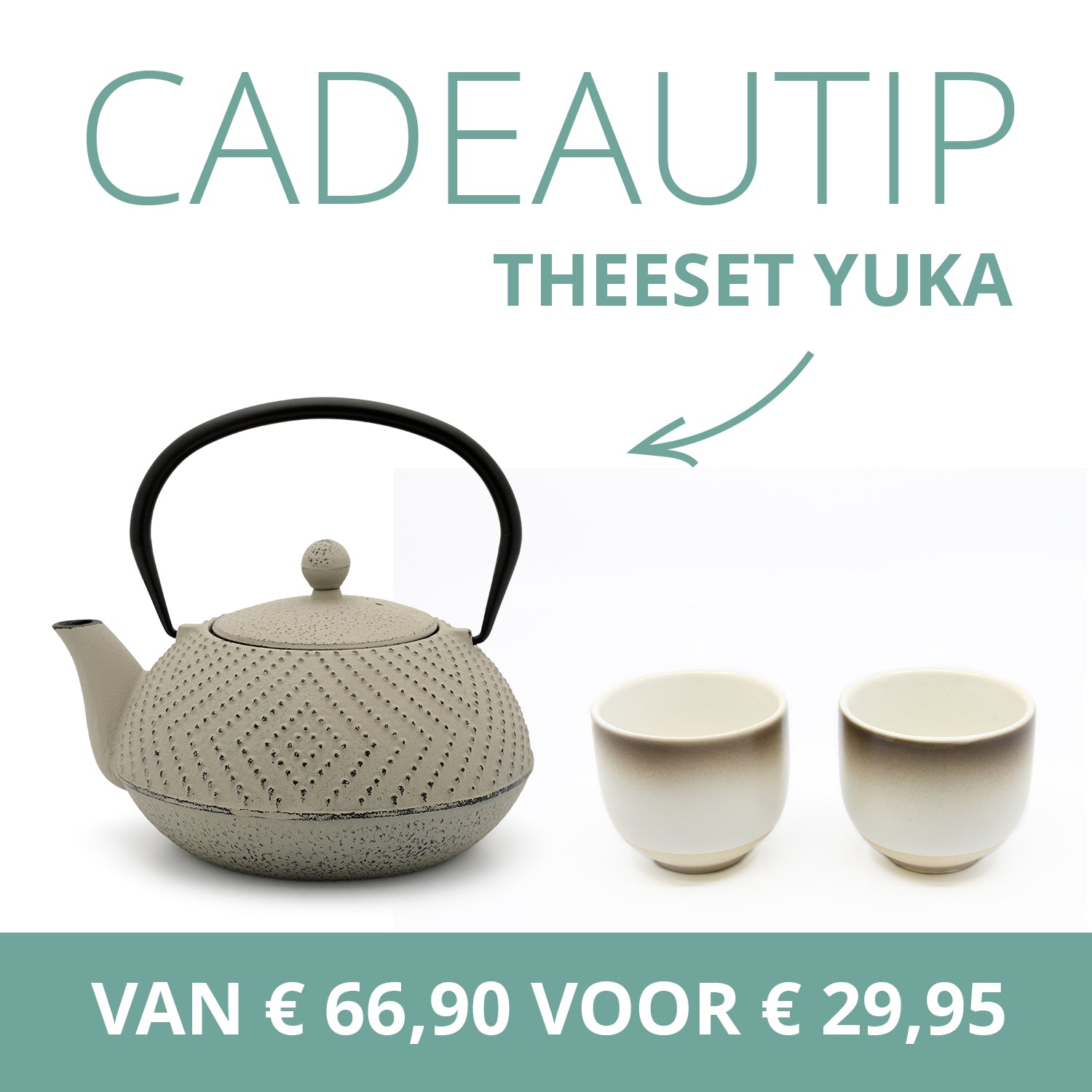 Bredemeijer - Cadeautip! Theepot Yuka 1.2L warm grijs inclusief filter MET GRATIS KOPJES
