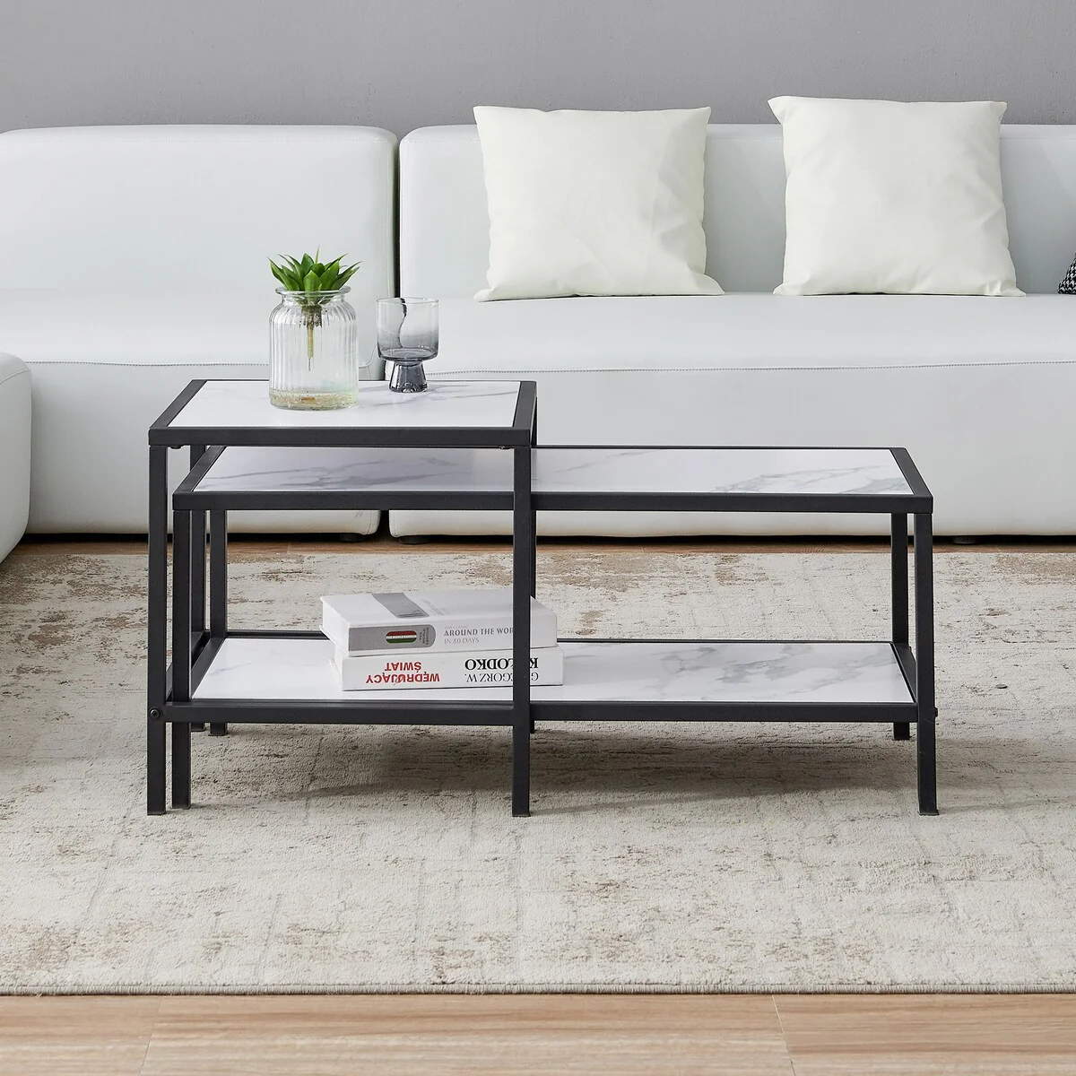 Modern Nesting coffee table Square & rectangle,with marble color top