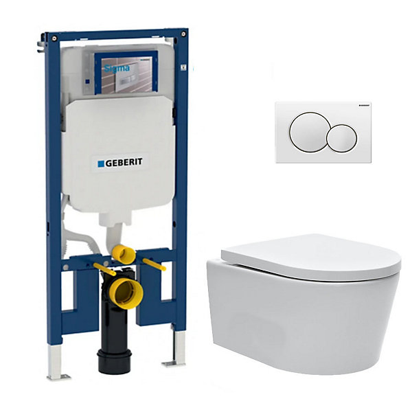 Pack WC Bati-support Geberit UP720 extraplat   WC Swiss Aqua Technologies sans bride fixations invisibles   Abattant   Plaque