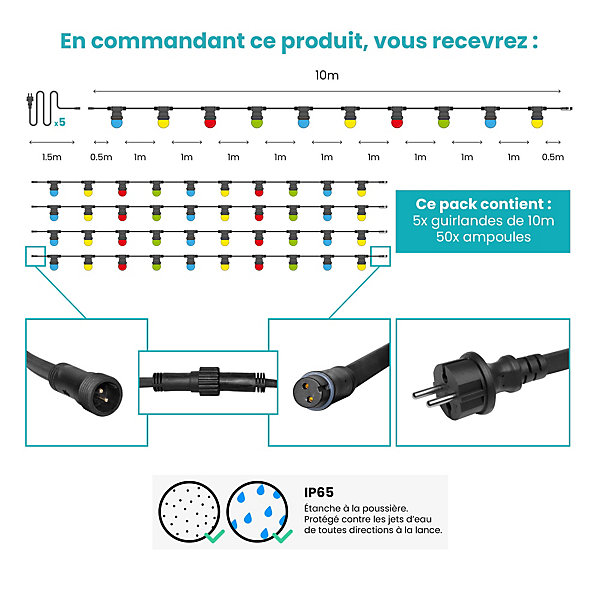Kit Guirlande Guinguette 50m IP 65 Multicolore