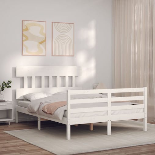 NNEVL Bed Frame with Headboard White 137x187 cm Double Solid Wood