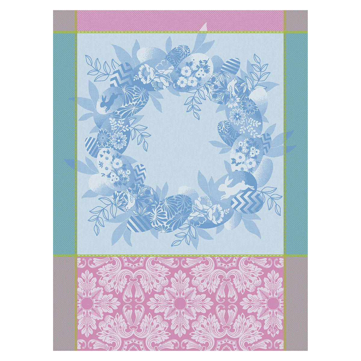 COURONNE DE PÂQUES - Torchon en coton myosotis 60 x 80