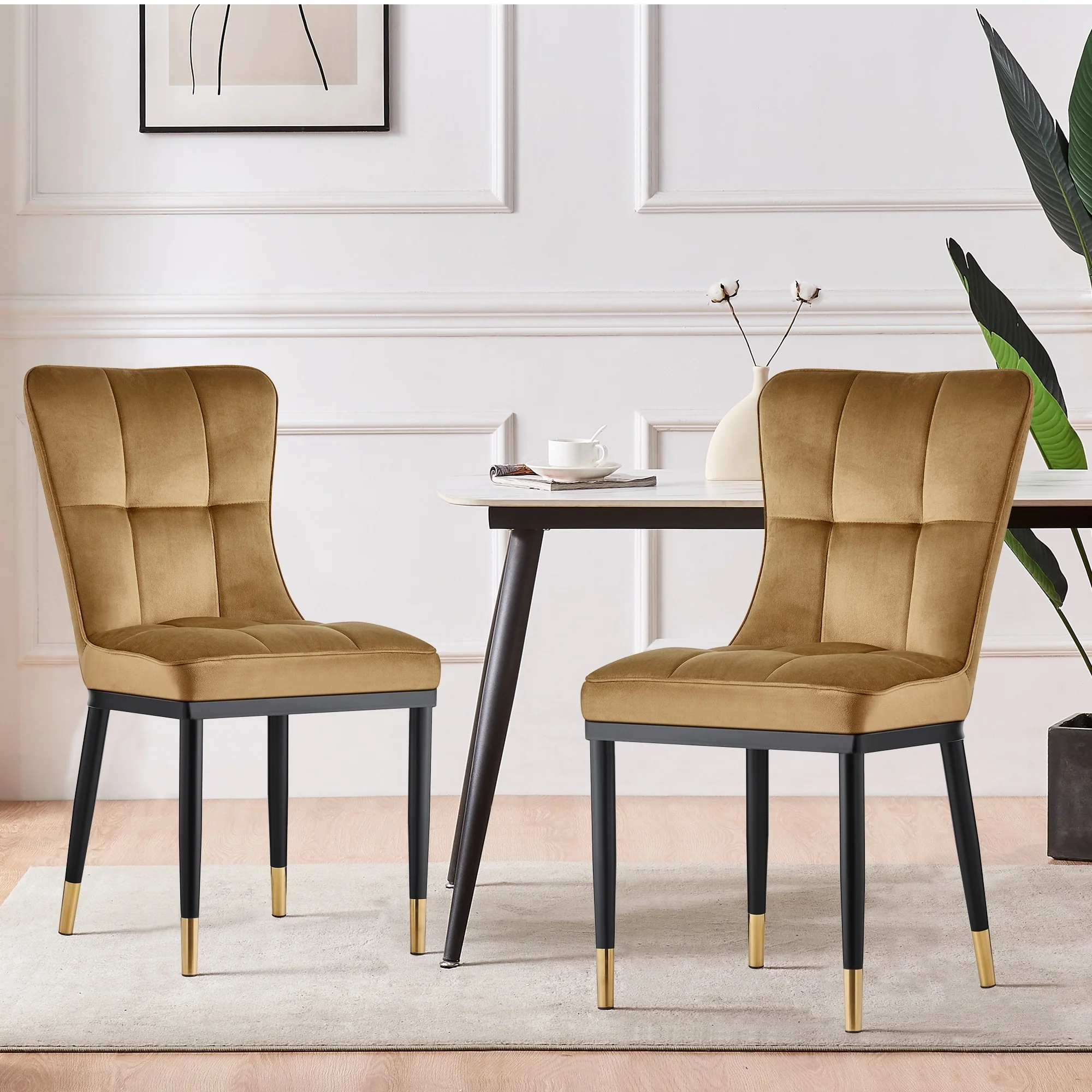 Velvet Upholstered Dining Chairs with Metal Legs, Set of 2/4 - 35.8H x 18.9W x 23.2D
