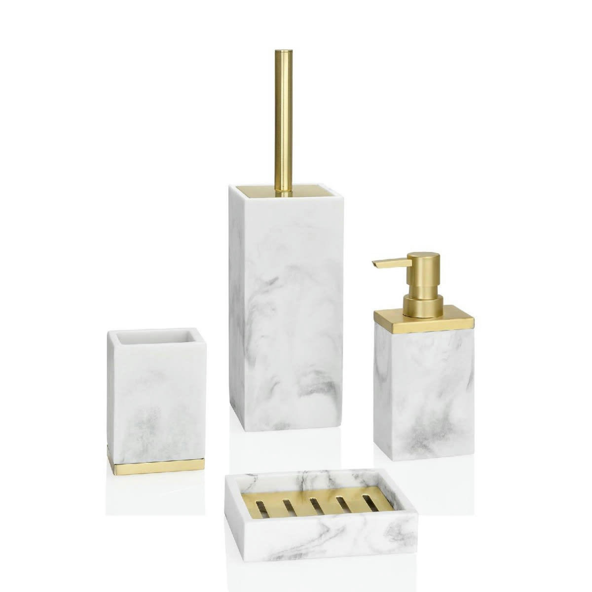 EFFET MARBRE - Porte savon rectangulaire en résine et métal doré