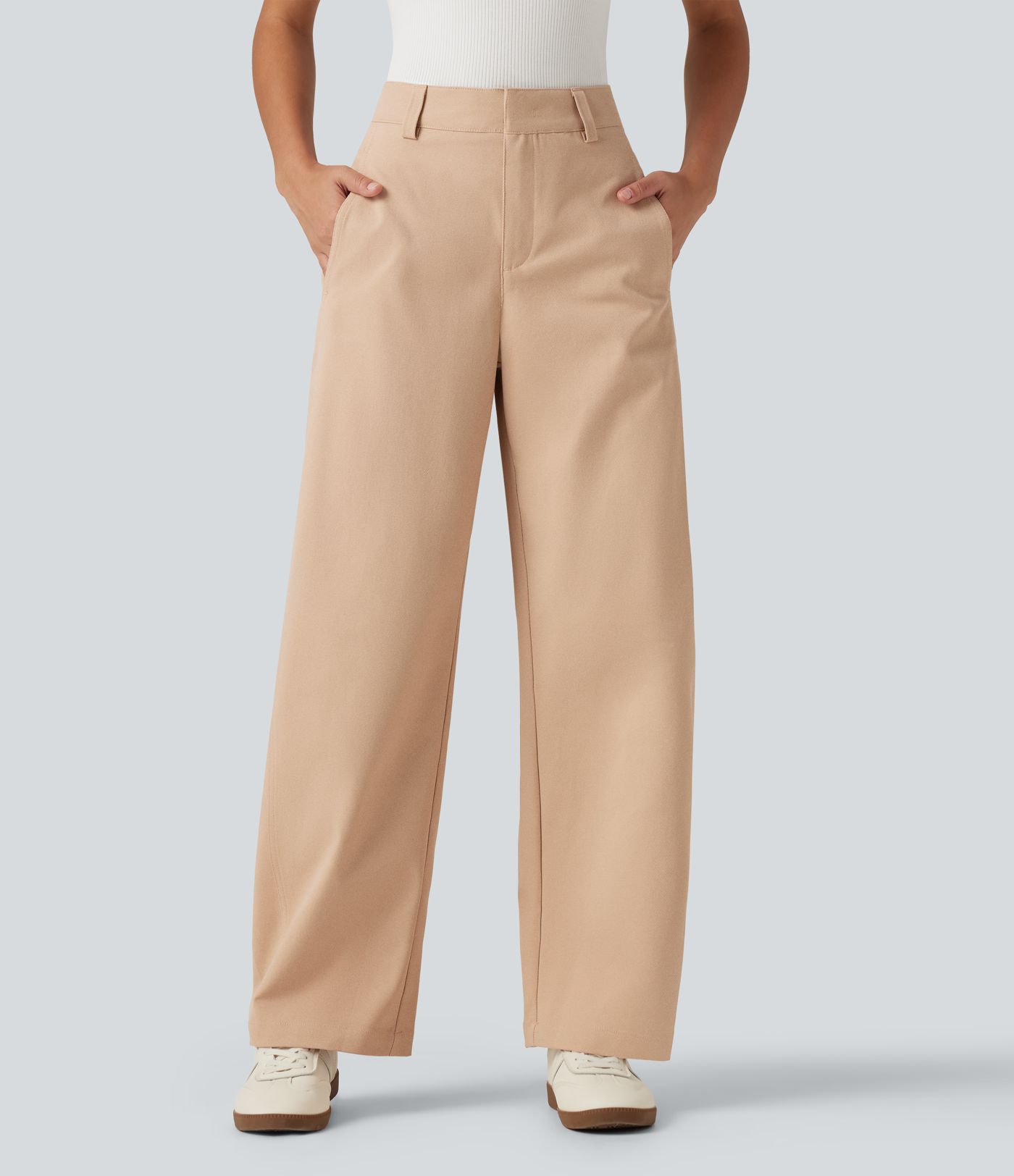 Pantalon de bureau coupe barrel taille mi-haute avec poches