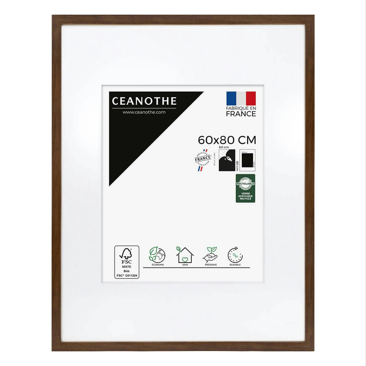 WILD - Cadre photo ébène 60x80 cm verre acrylique avec passe-partout Résine r
