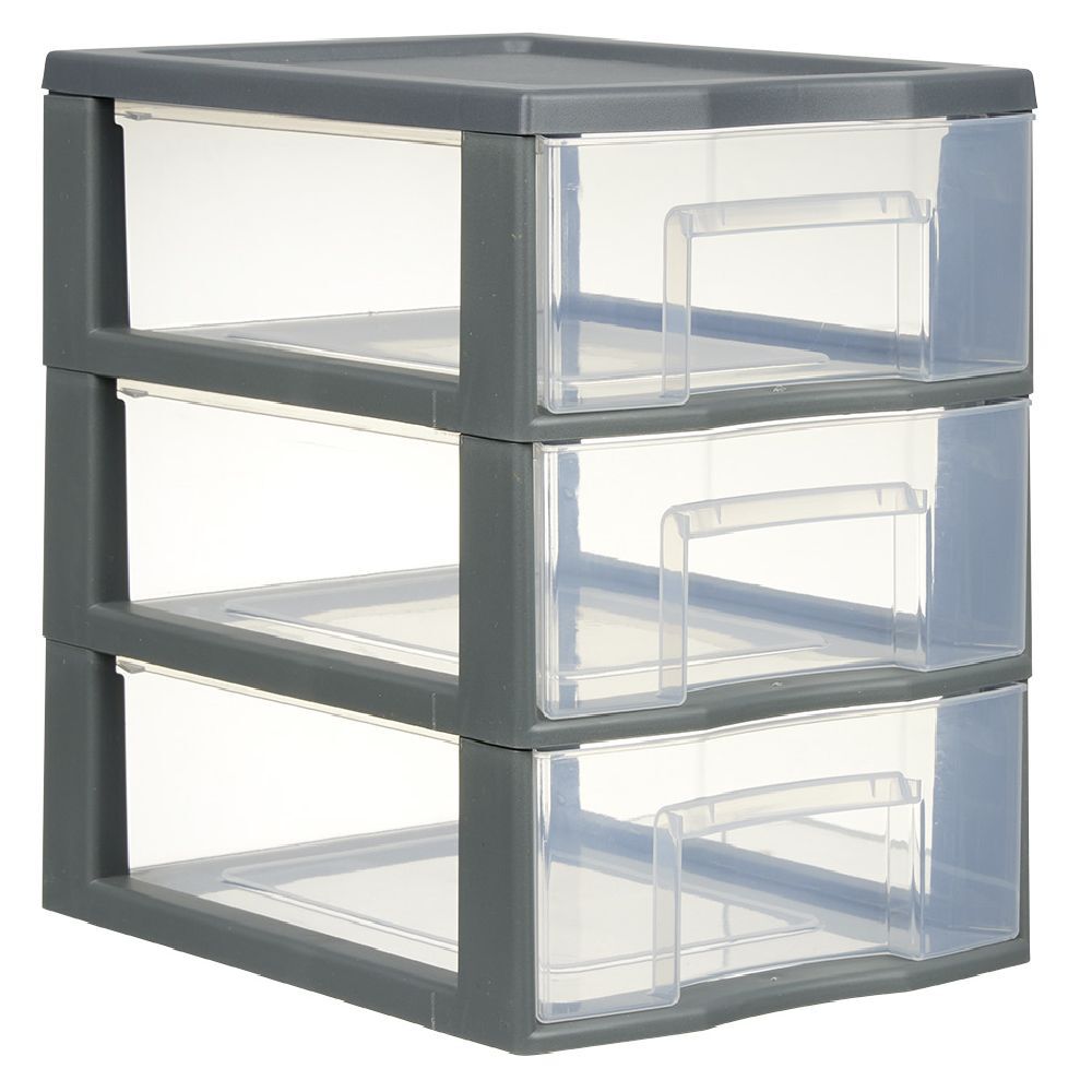 Tour de rangement A5 3 tiroirs grise et transparente 6 L