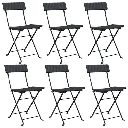 NNEVL Folding Bistro Chairs 6 pcs Black Poly Rattan and Steel