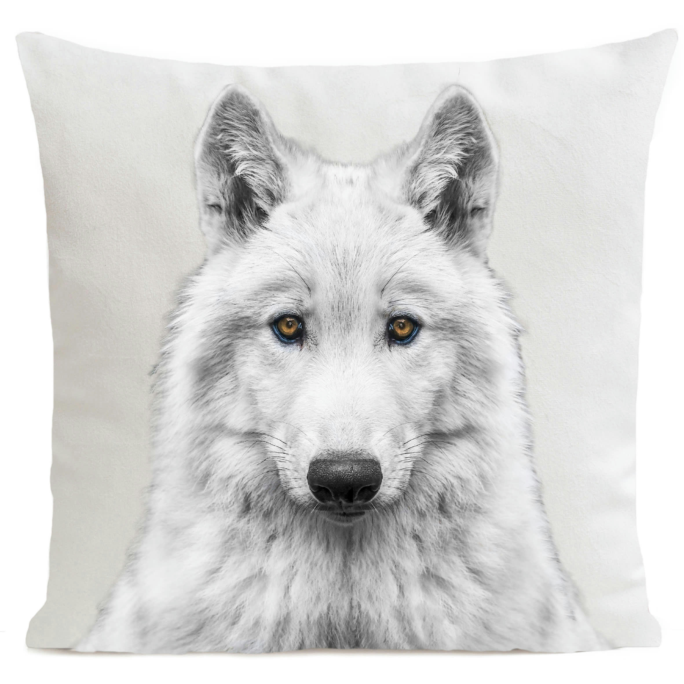 - Coussin loup animal blanc suédine 40x40cm