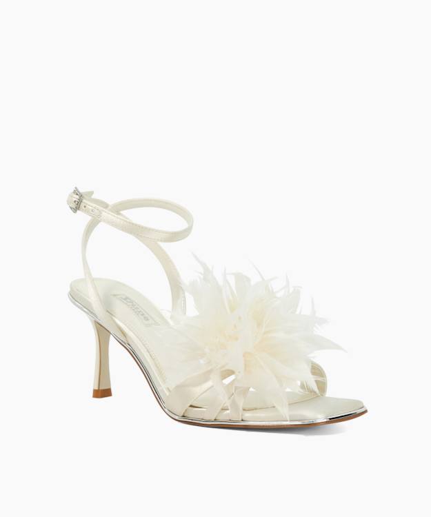 Mylove Ivory - Open Toe Feather Trim Heel Sandal