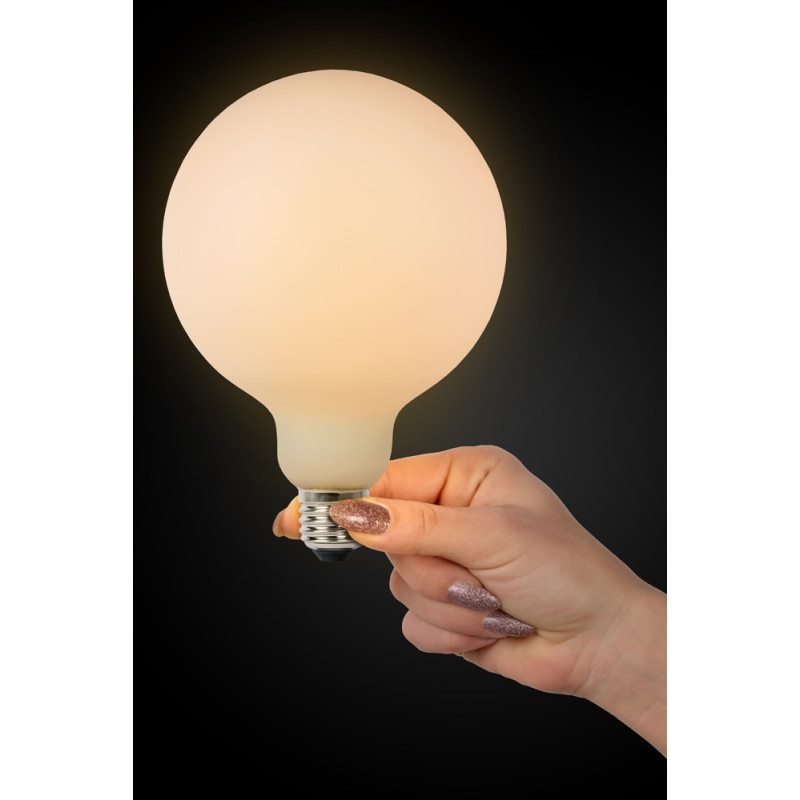 Ampoule opaline à filament LED Bulb E27 8 W Ø 12,5 cm dimmable LUCIDE