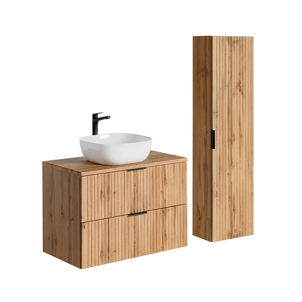 - Ensemble meuble simple vasque 80cm et colonne naturel