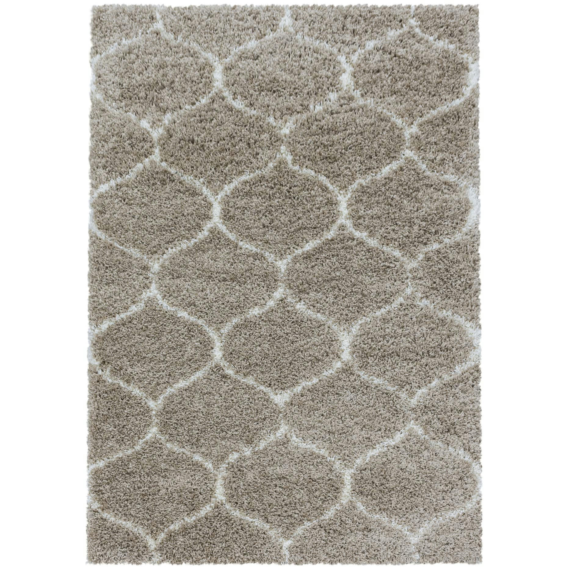 SALMA - Tapis à poils longs et motifs alhambra beige 240x340cm