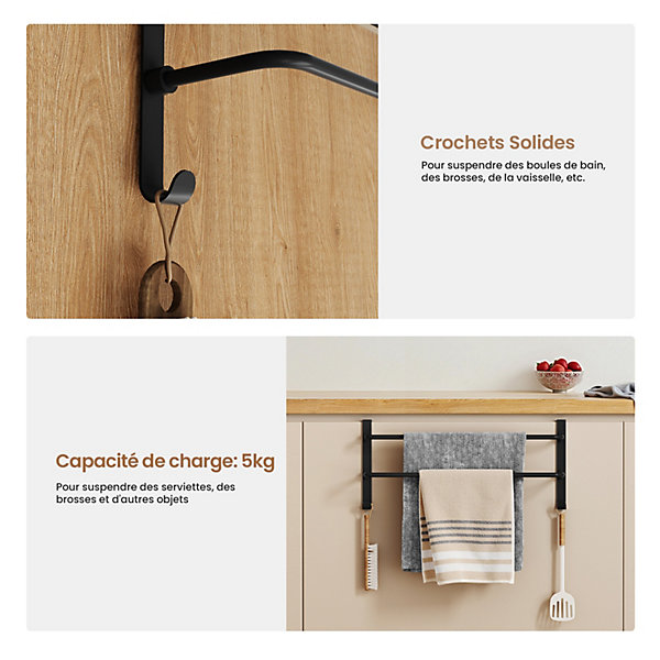 EMKE Porte-Serviettes Double Barre Noir, 410x180x124mm, Acier Inoxydable SUS201, avec Crochets