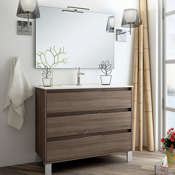 Ensemble meuble de salle de bain 80cm simple vasque   colonne de rangement TIRIS - britannia (chêne foncé)