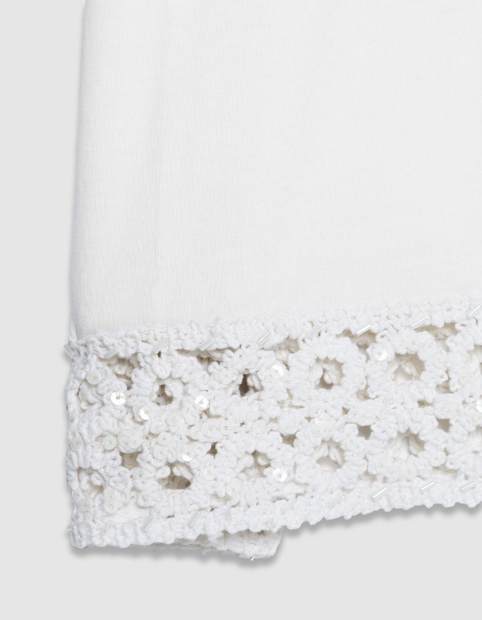 Tee-shirt col rond blanc détail crochet et sequins Femme