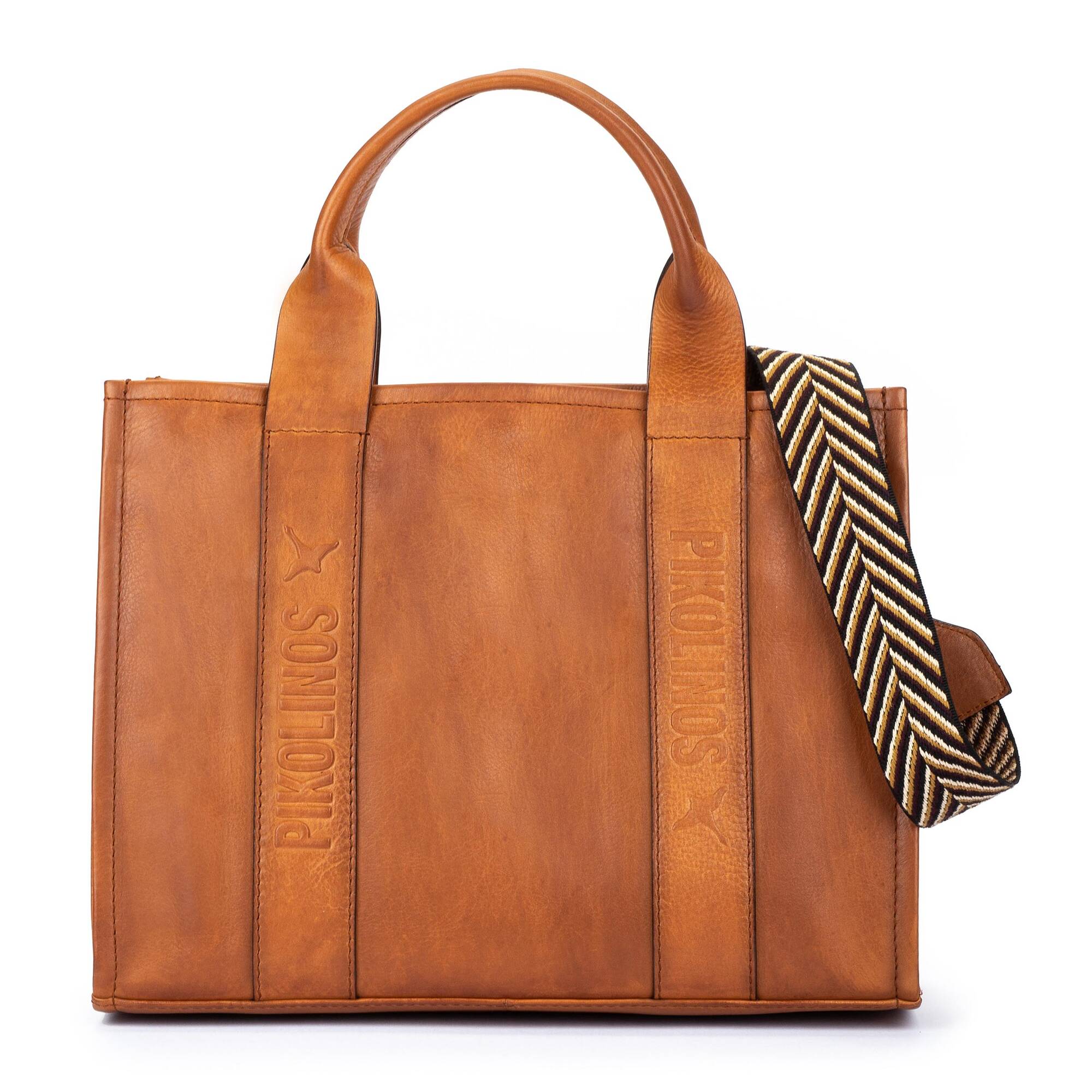 ALCUDIA - Bolso tote de piel con cinta multicolor para mujer