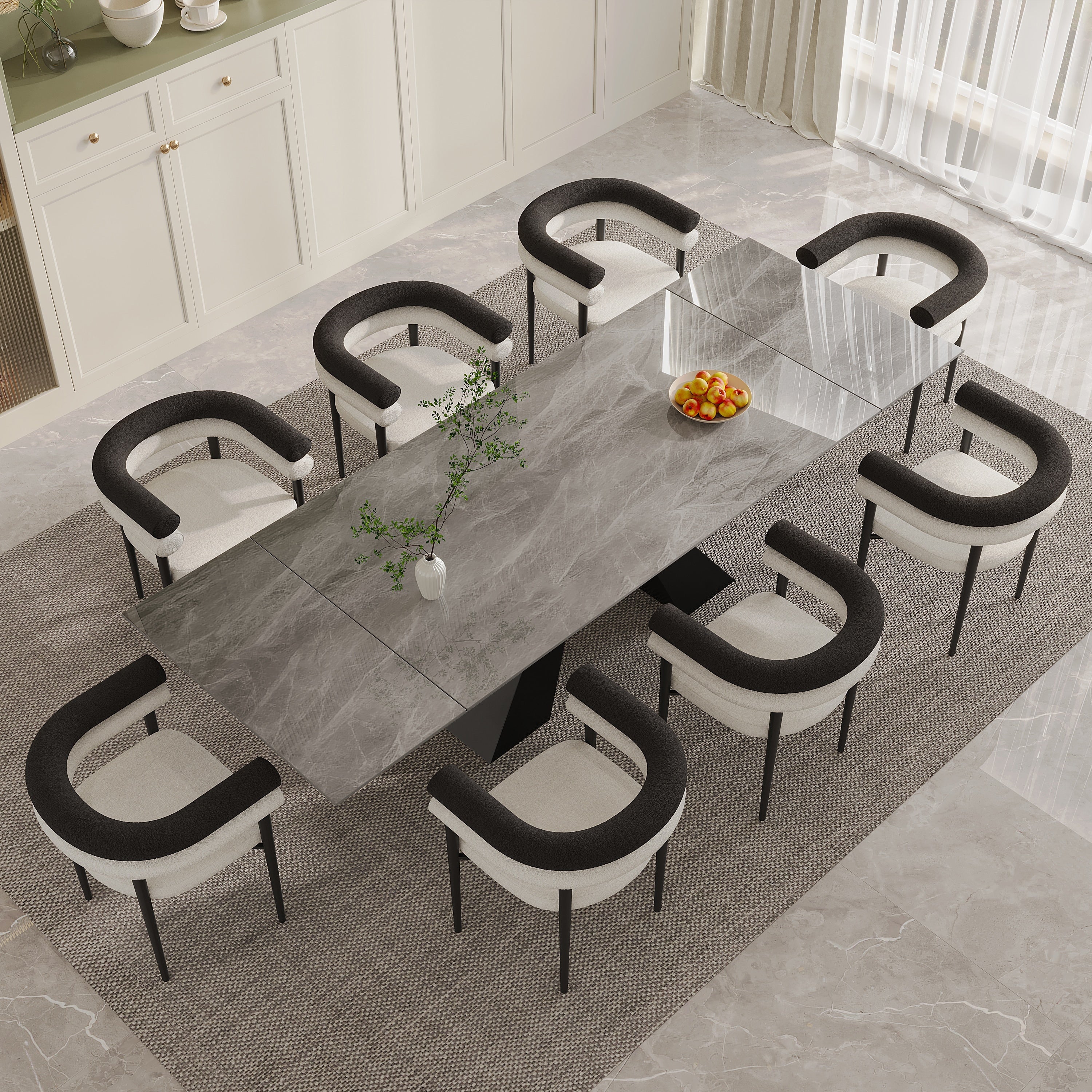 9 - Pieces Modern Minimalist 8 - Person Sintered Stone Extendable Dining Set