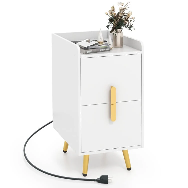 Bedside Table with Storage Drawers and USB Charging Station