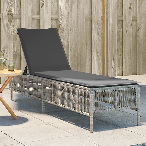 Chaise longue avec coussin gris clair résine tressée vidaXL