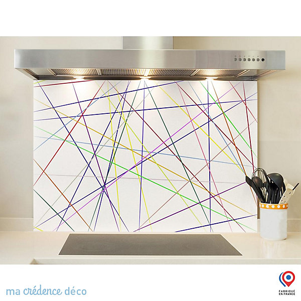 Crédence cuisine fond de hotte Jeux de diagonales colorés - Verre trempé - L 90 cm x H 60 cm - MaCrédenceDéco