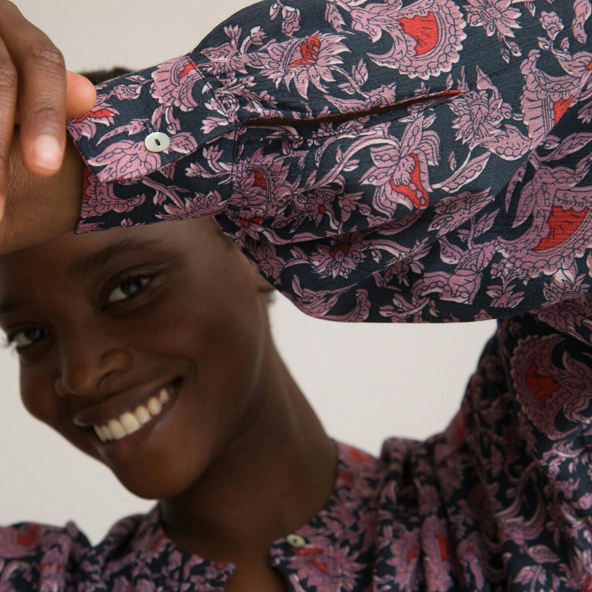Chemise ample col Mao, imprimé fleurs