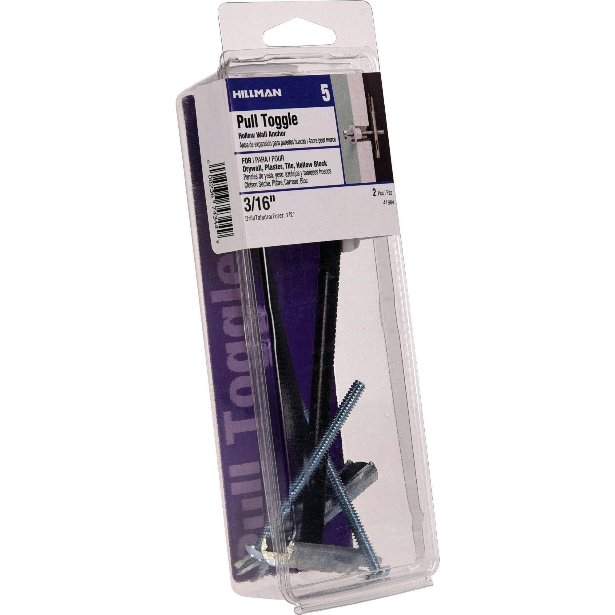 Hillman XL-Strap Toggle with Screw, Self-Drilling, 3/16 x 2-1/2-in, 2-pk