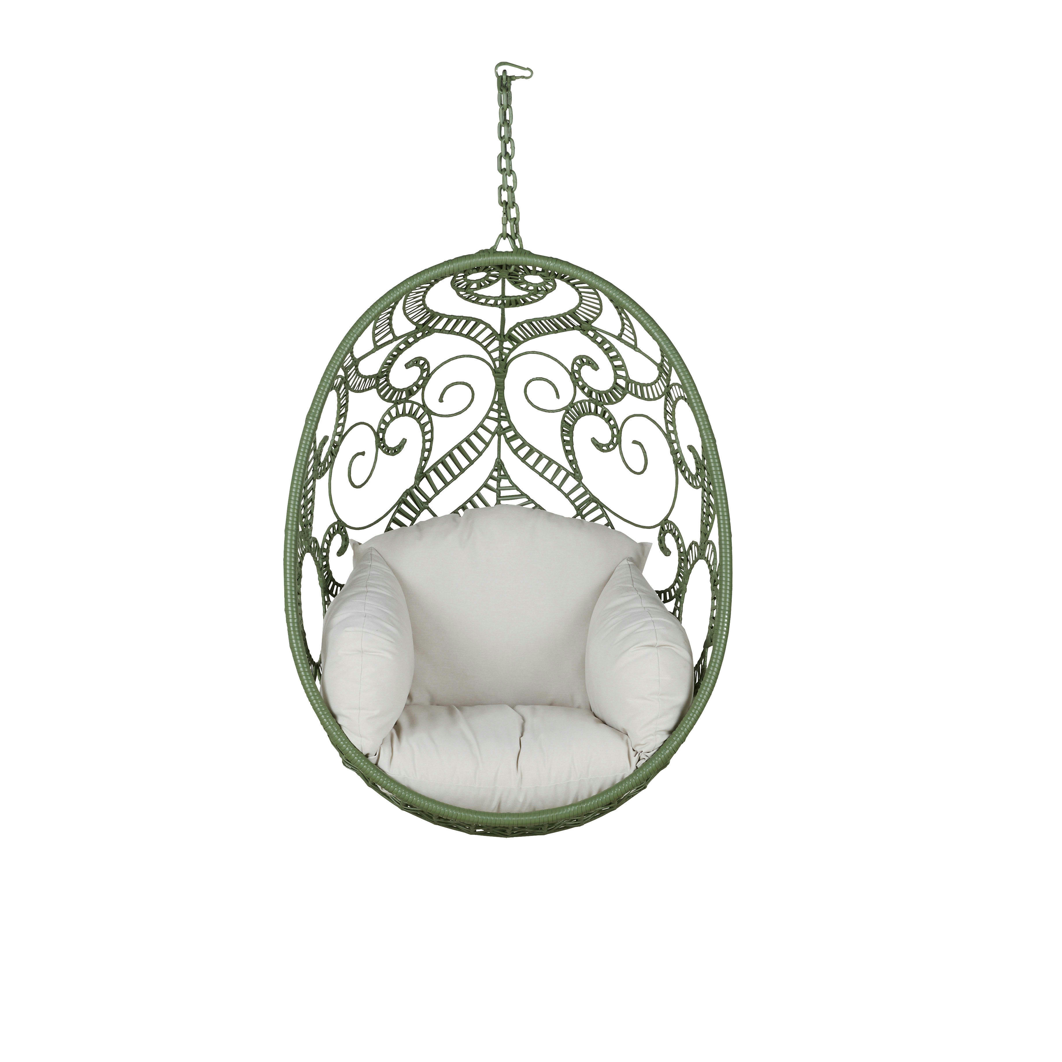 Boayana - Fauteuil suspendu extérieur en résine verte et coussin écru