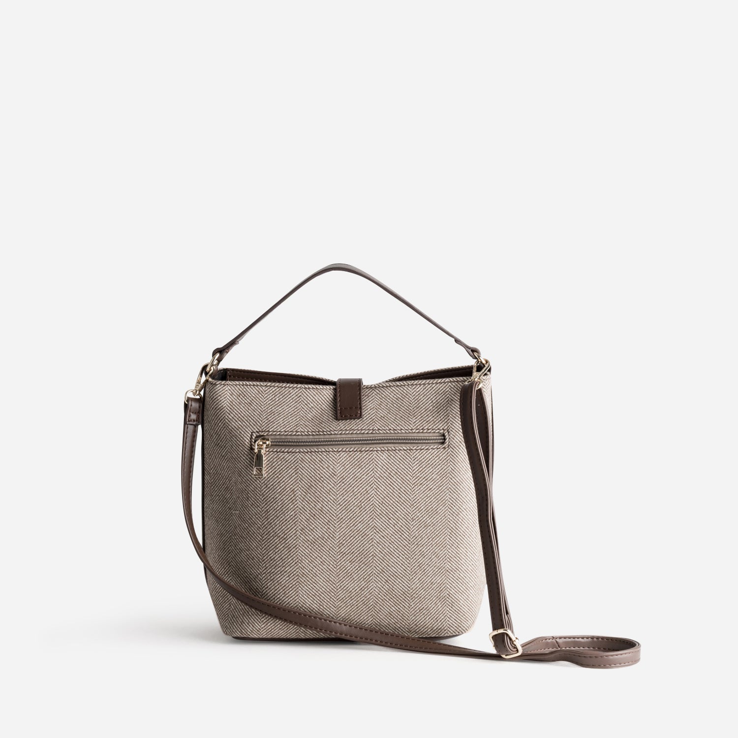 Sac à main marron motif chevrons