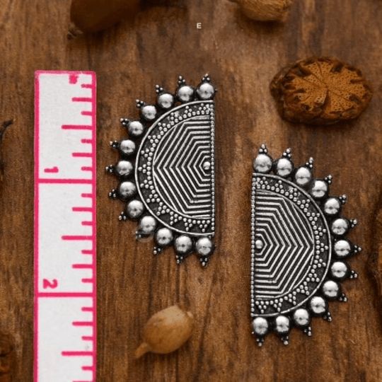 The Colourful Aura Semicircular Half Disc Geometric Oxidised Jhumkis