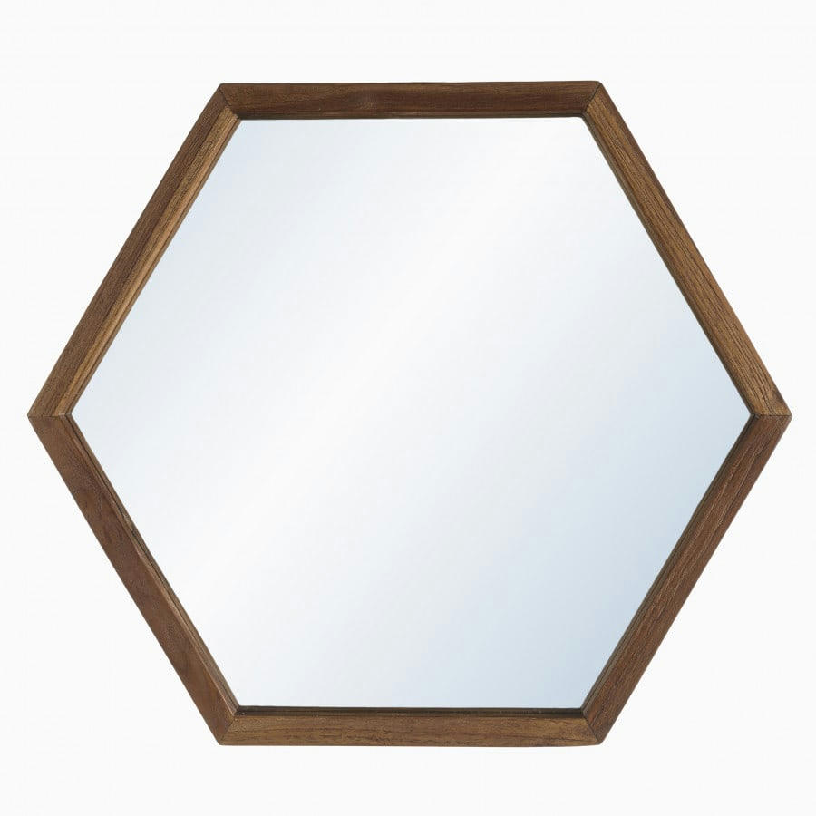 ALIDA - Miroir hexagonal en teck recyclé 50x43