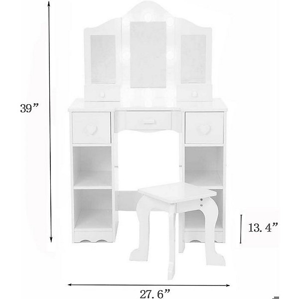 Coiffeuse pour enfant - PROMIRACAL - 70x34x100cm - Miroir Pliable - 5 Tiroirs - Blanc