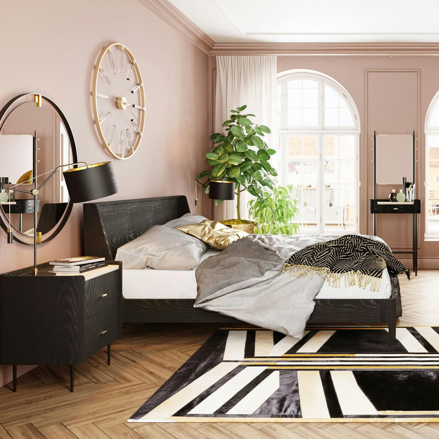 MILANO - Table de chevet 2 tiroirs en peuplier et chêne brun