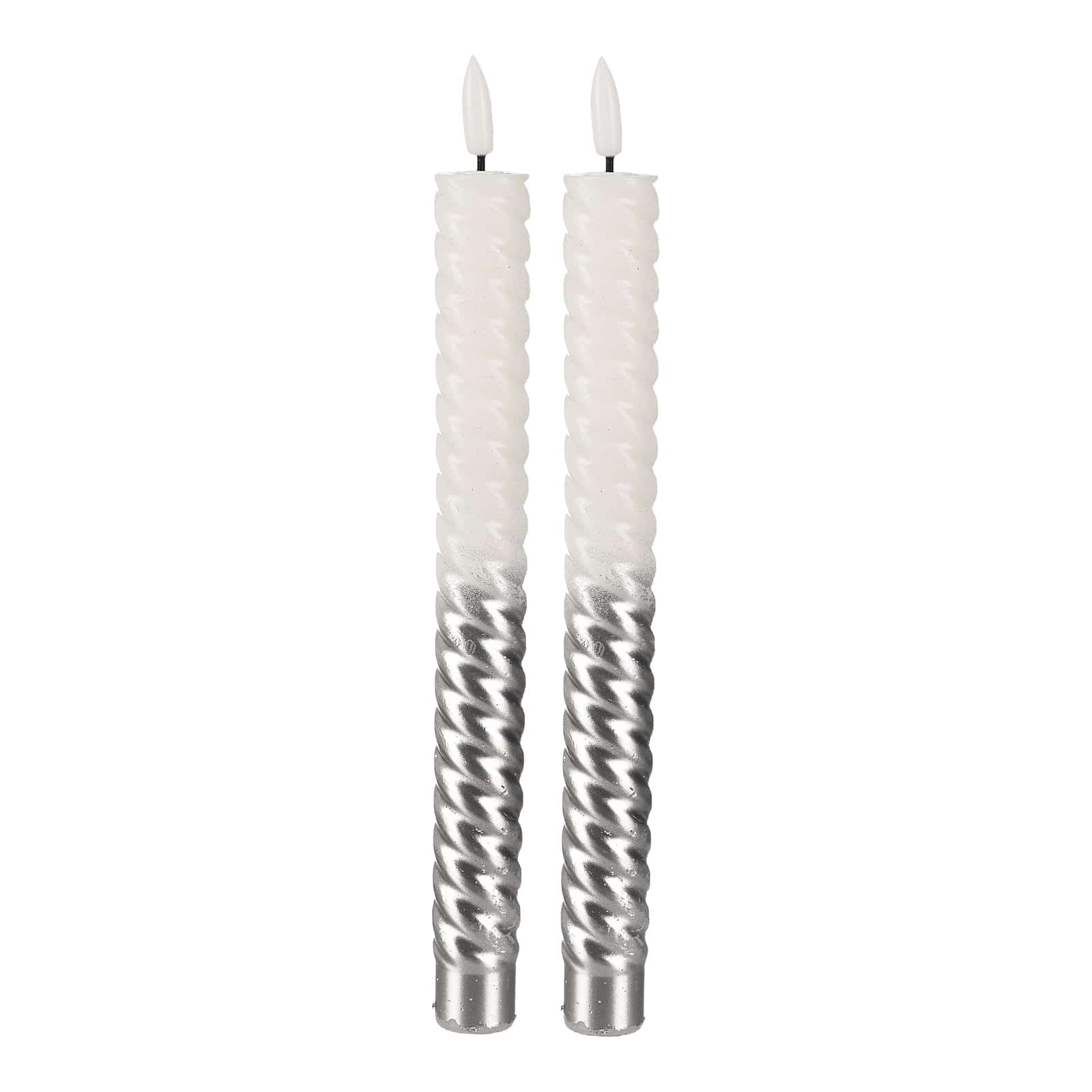 LED-Echtwachs-Stabkerzen Silber, ⌀ 2.4 cm, H 250 mm, 2 Stück