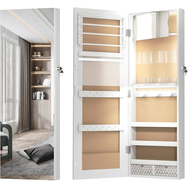 3 LED Lights Jewelry Cabinet with Full-Length Mirror - 4D x 15W x 43H