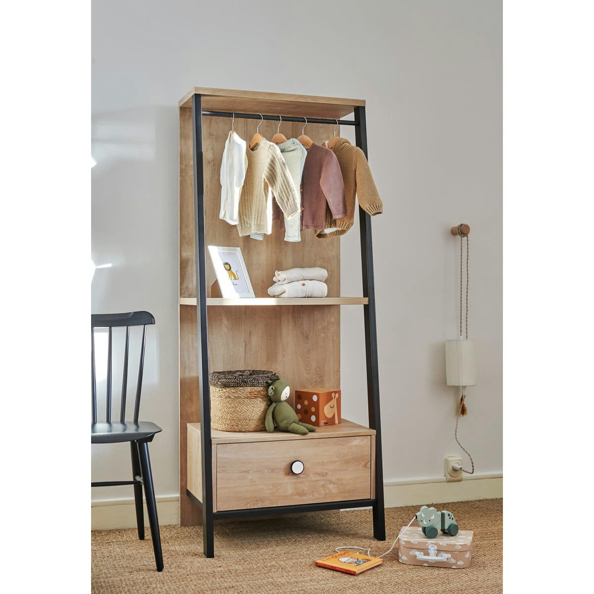 GAELLE - Portant 1 tiroir effet bois