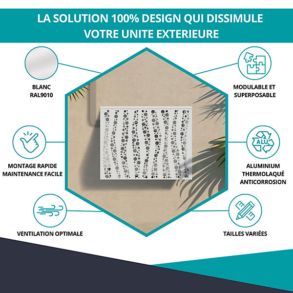 Cache climatiseur, ATOLE en Aluminium Thermolaqué - Taille 1 : H. 80 x L. 100 x P. 54 cm - Blanc