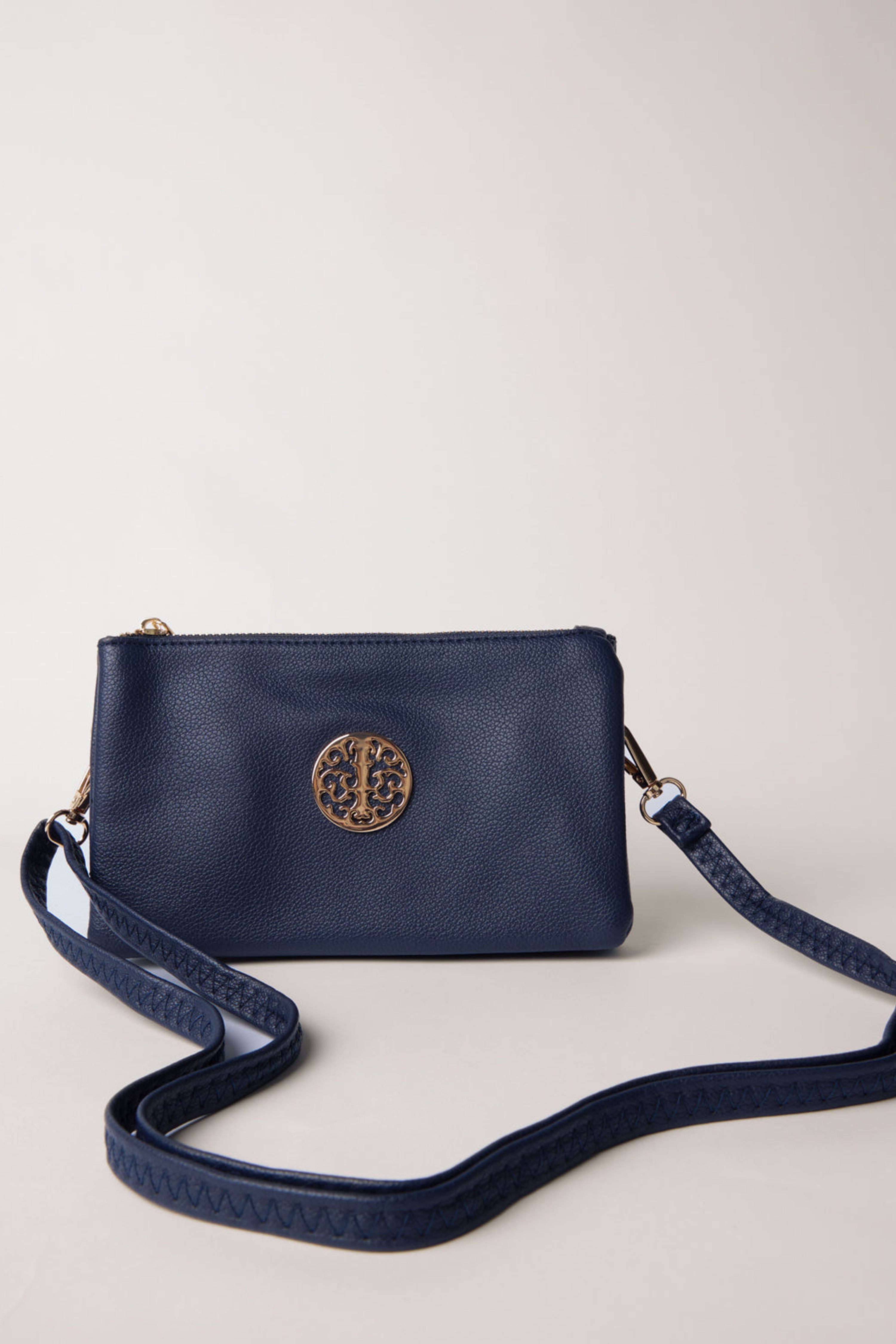 Blue Vanilla Detailed Zip Up Purse With Detachable Strap