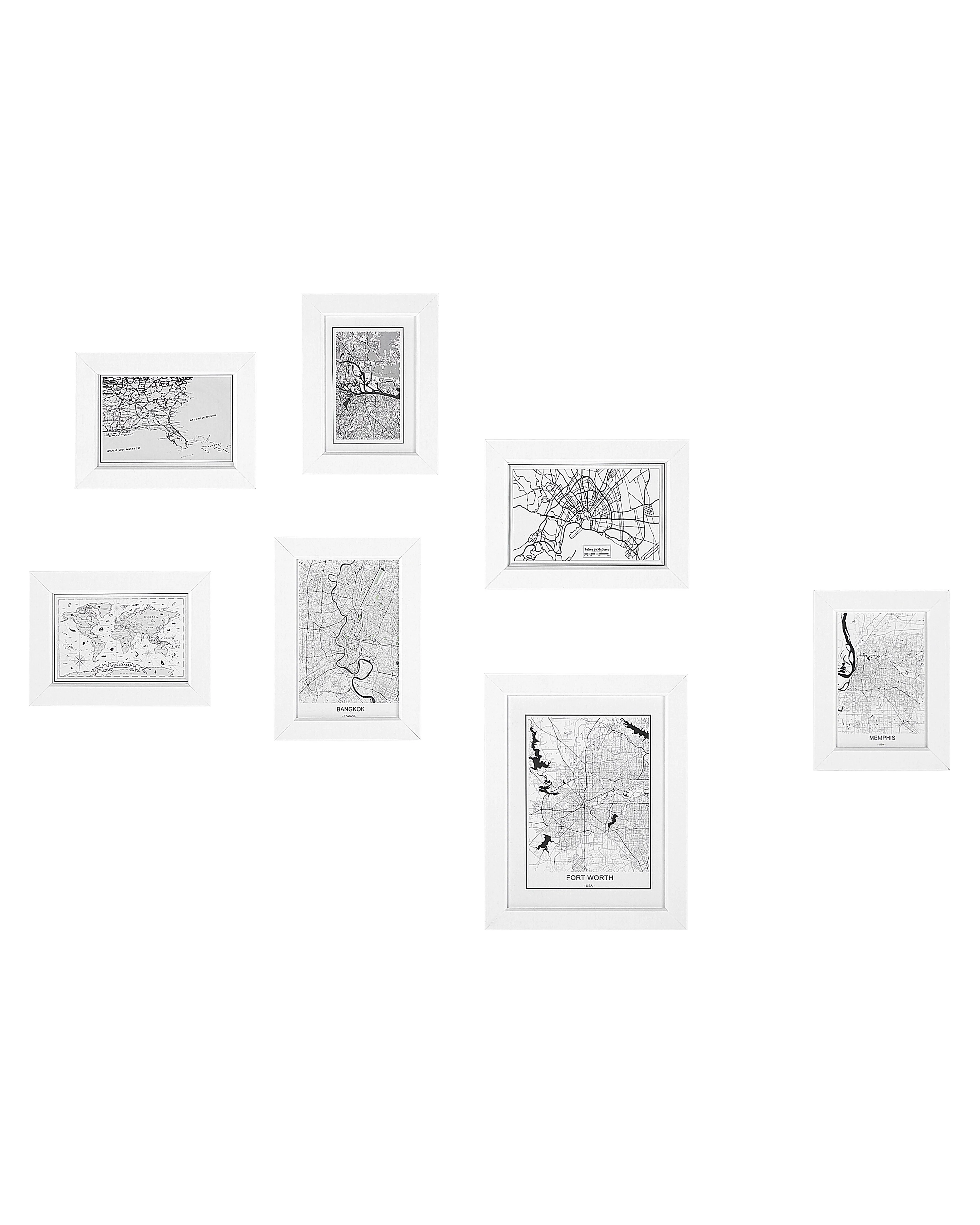 Set of 7 Photo Frames DENKORO Urban Motif White