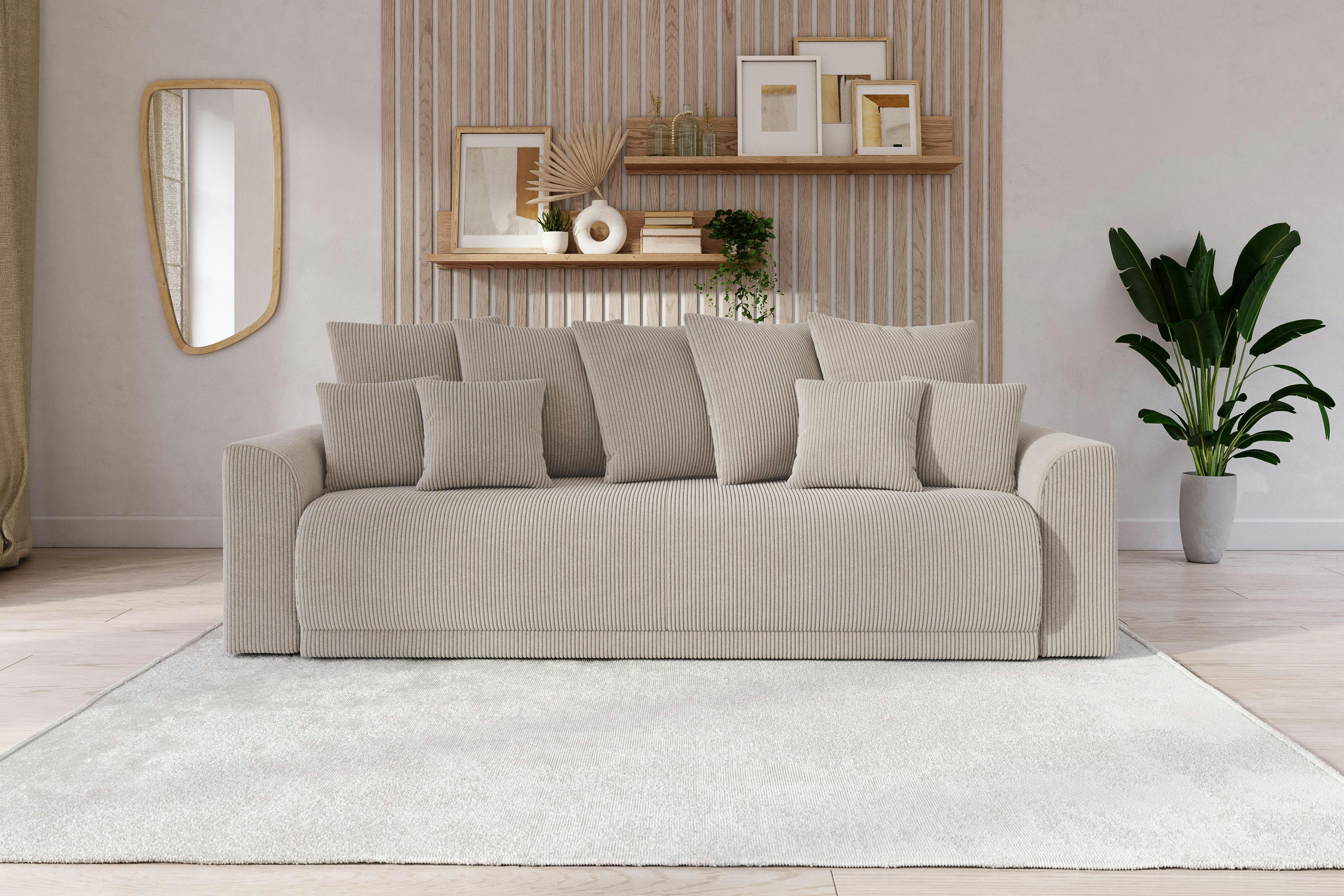 NOVA - Canapé droit convertible en velours côtelé 3 places grège