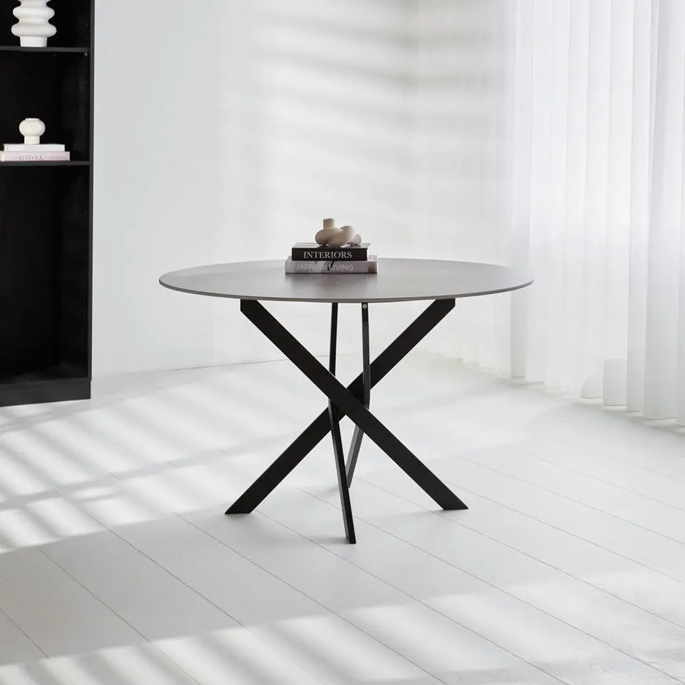 Ronde eettafel Vivian &Oslash;110 cm marmerlook grijs spinpoot - Stoneware - Grijs