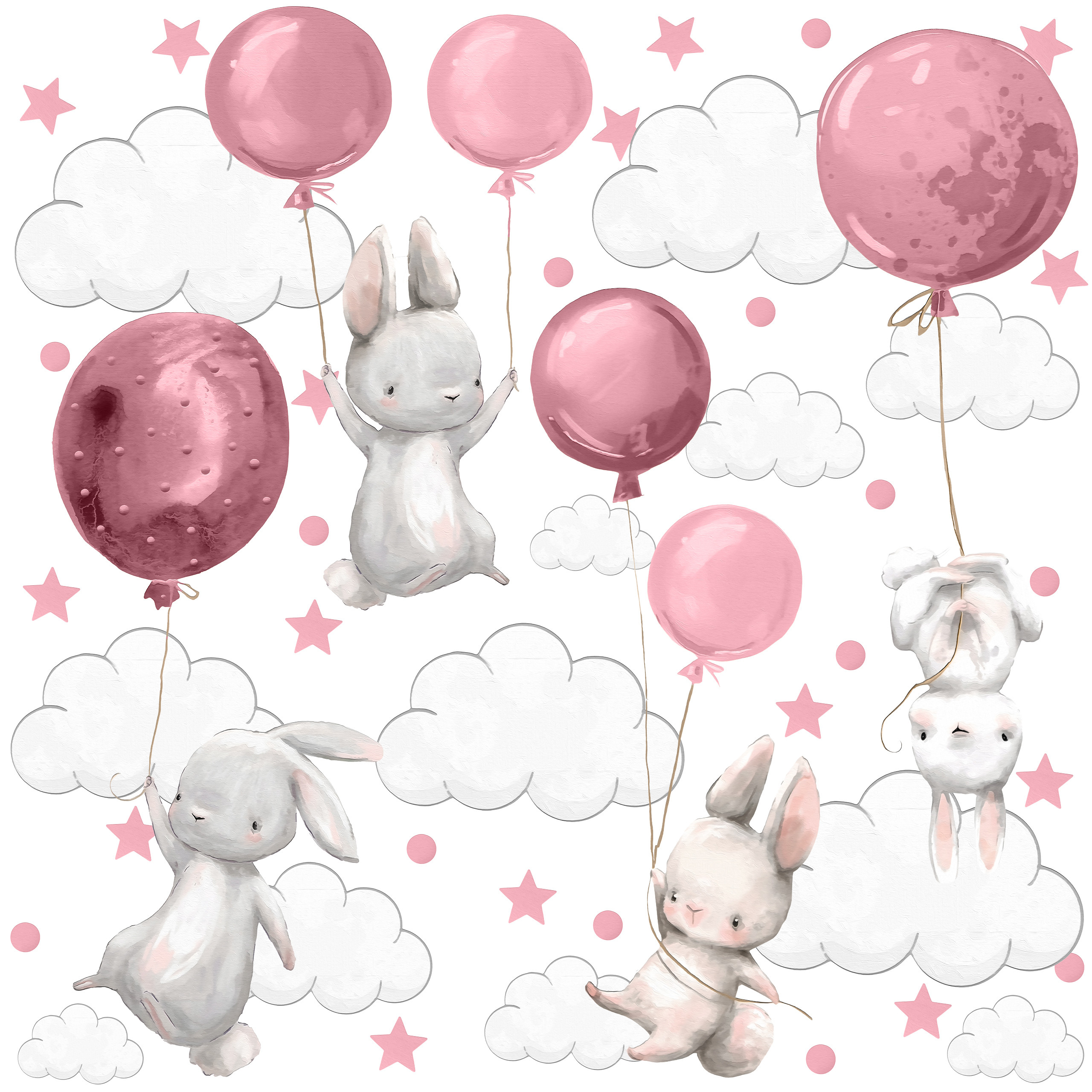 Naklejki Króliczki z różowymi balonami 60x30cm