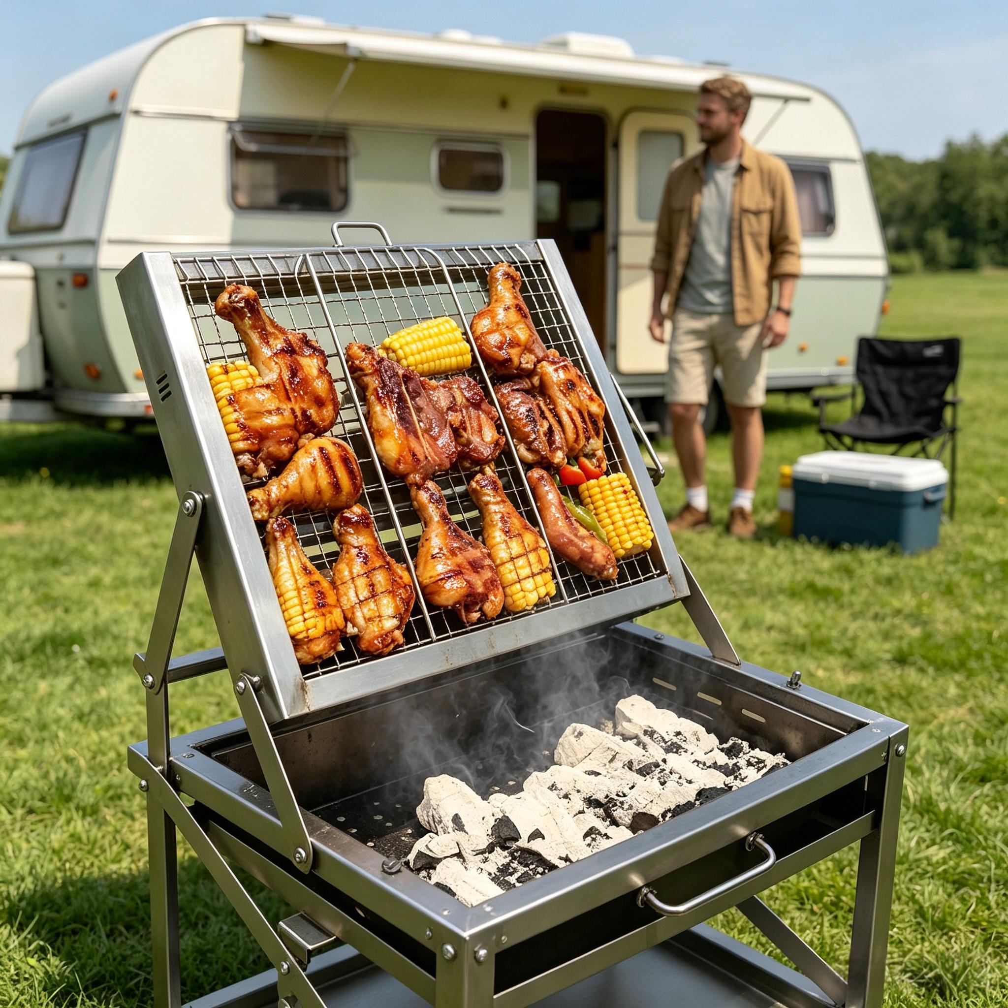 Flippable Charcoal BBQ Grill, Large Outdoor Portable Barbecue Grill, Galvanized Steel Camp Grill for Backyard Camping Picnic, For 3‑10People