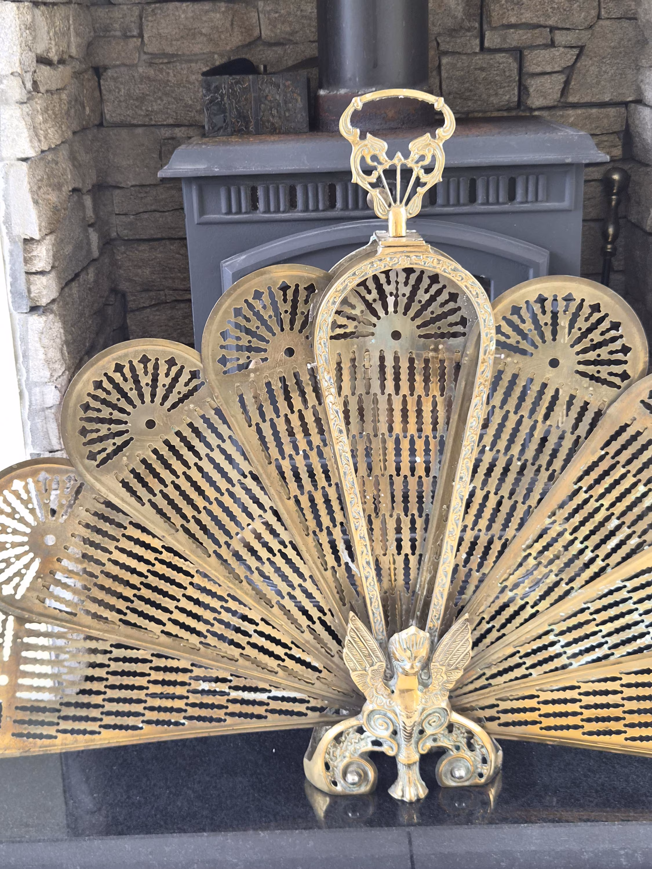 Antique vintage brass peacock fire screen/brass peacock fireguard/Griffin firescreen/peacock fan fireguard/fireplace screen