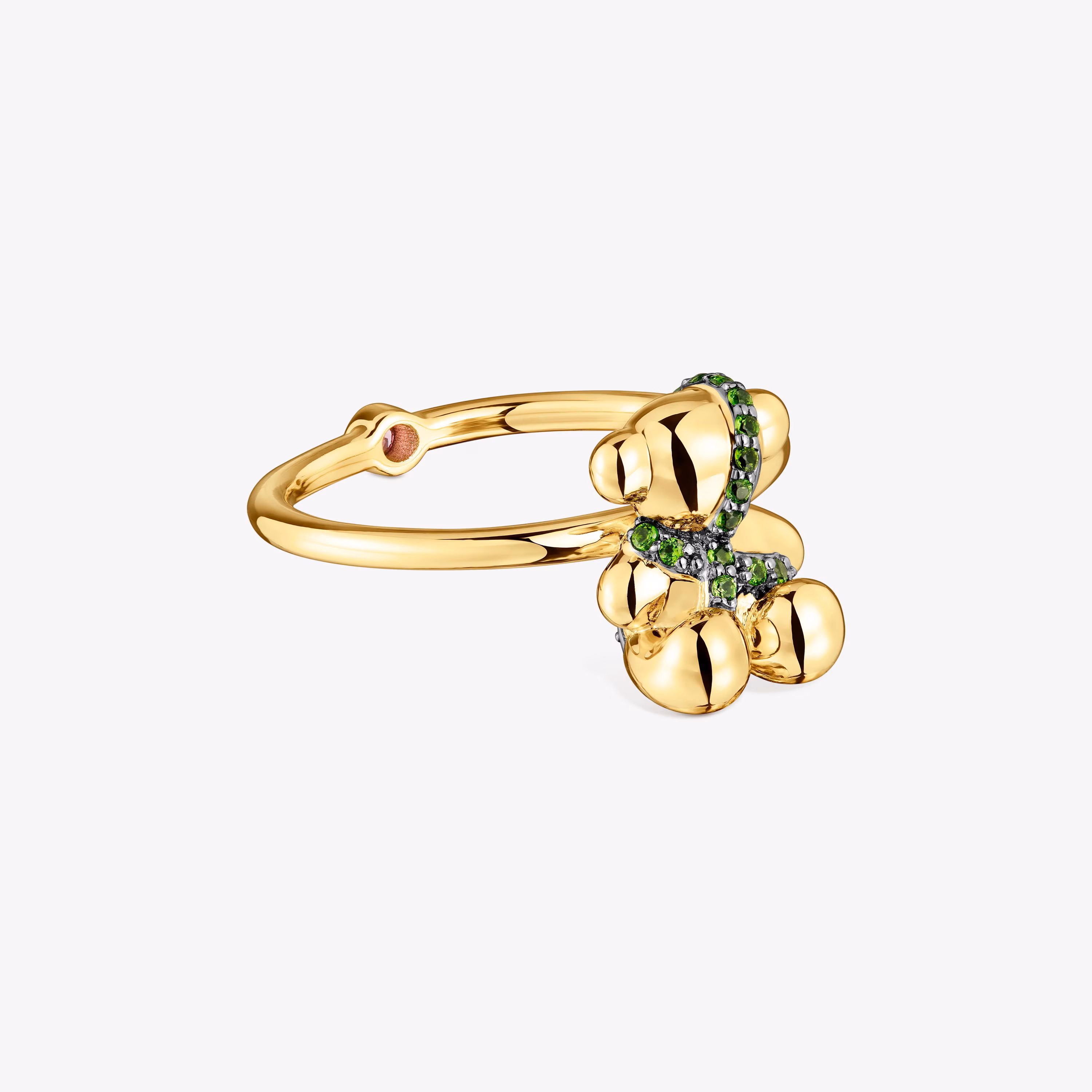 Anillo mediano oso con baño de oro 18 kt sobre plata y cromodiópsido Lligat