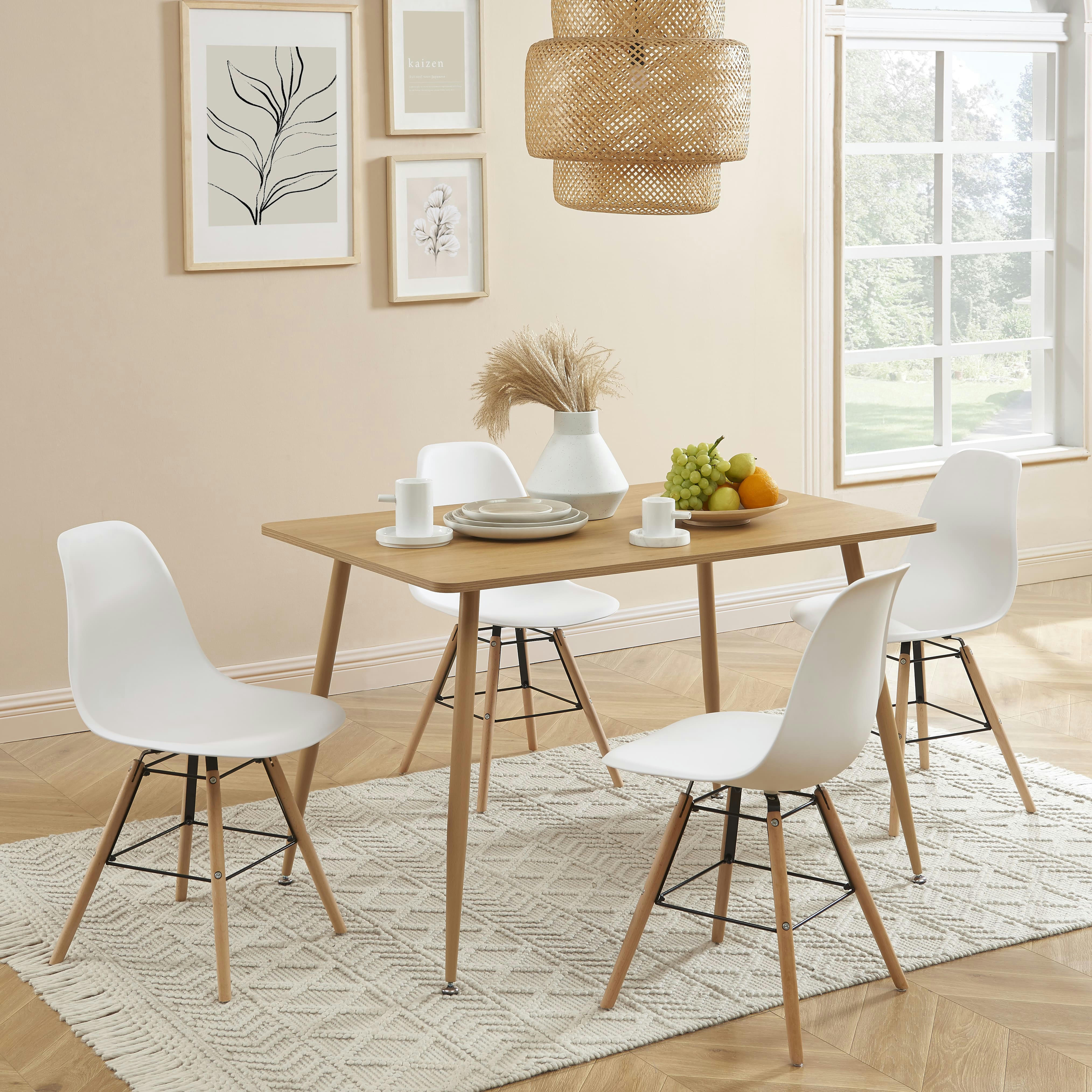 KITTOS - Ensemble repas  blanc et effet bois et chêne 4 personnes