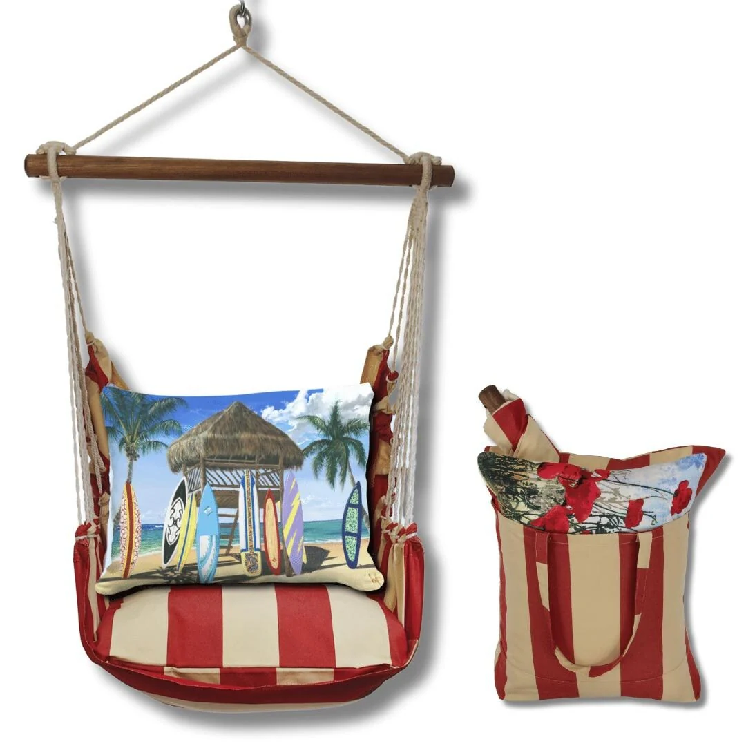 Magnolia Casual Swing Set 4 piece - Americana Stripe w/ Surf Boards and Hut