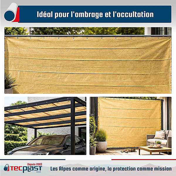 Filet Carport 3x3 m Beige Sable - Garantie 5 ans TECPLAST - FP320CP - Filet d'ombrage perméable pour abri de voiture