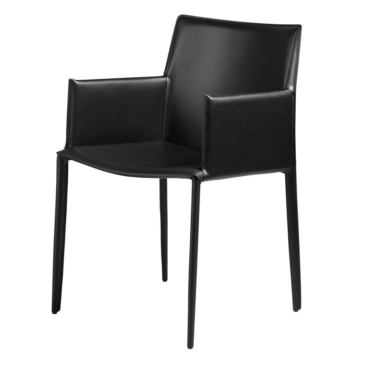 SOLÈNE - Fauteuil cuir noir avec accoudoirs