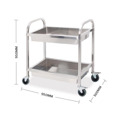 SOGA 2X 2 Tier Stainless Steel Kitchen Trolley Bowl Service Food Cart Large 95x50x95cm